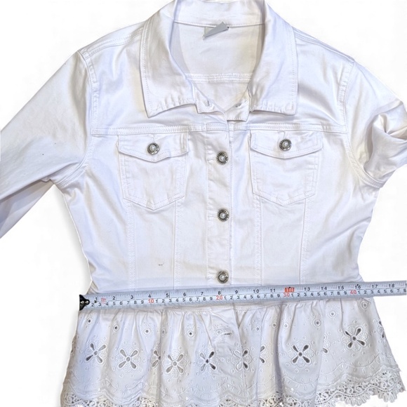 ONADO Paris White Denim Jacket with Lace Peplum & Sequins – Size L / 40 - Picture 11 of 11
